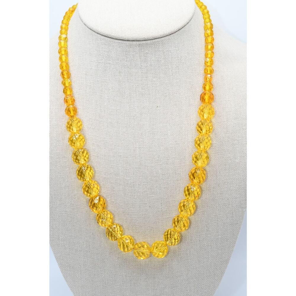 Vintage Gold Glass Faceted Bead Necklace Graduated 21 Inch Statement